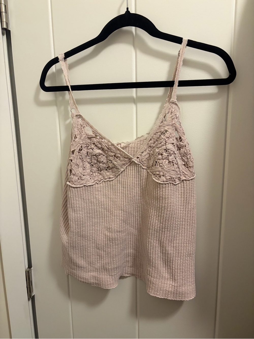Free People Lace-Trim Waffle Cami - Blush